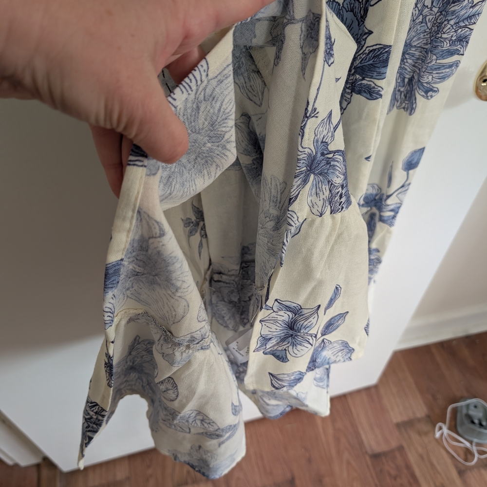 Floral Blue and White Women's Smocked Dress 14 - Picture 9 of 12